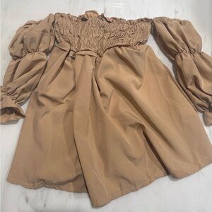 Toddler Tan Off-Shoulder Dress